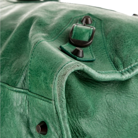 Green Balenciaga Large Motocross Work Handle Bag with compact mirror - Picture 5 of 7